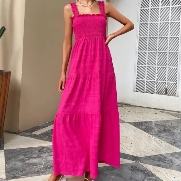 MODA ME COUTURE Dresses & Skirts - Pink Ruffle Hem Maxi Dress